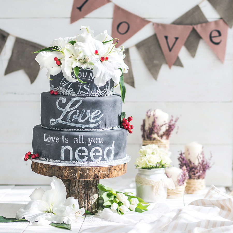 wedding cake with grey fondant