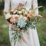 Succulent Wedding Bouquet with peach flowers