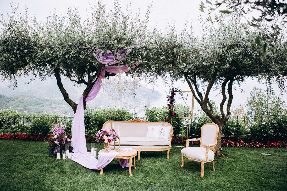 Outdoor wedding lounge set up